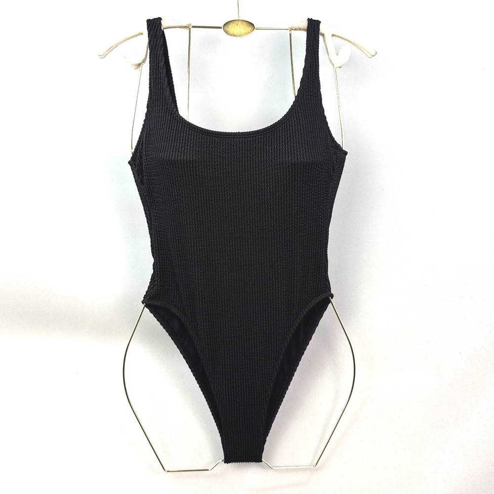 No Boundaries Womens Black Smocked Crinkle One Piece Swimsuit Size M 7-9